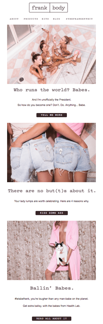 Email newsletter example by Frank Body