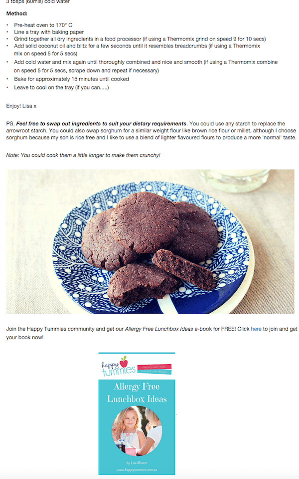 Happy Tummies' bottom of article opt-in